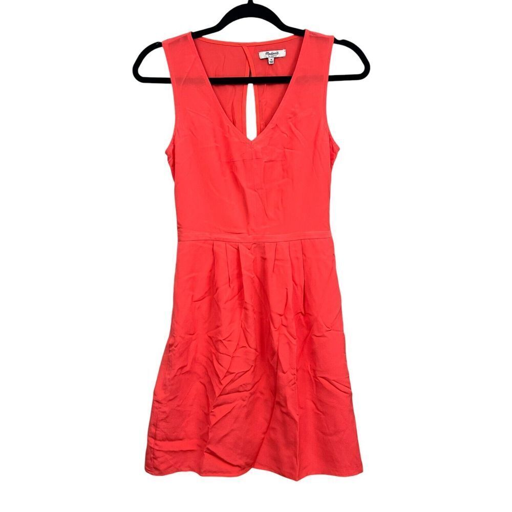 Madewell Womens Silk Dress Sleeveless Pleated Open Back Pockets Lined Orange 0*